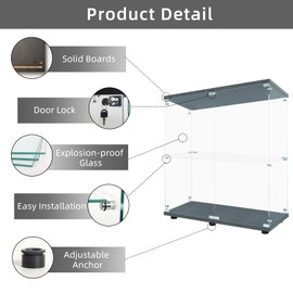 LFT HUIMEI2Y 4-Shelf Brown Glass Display Cabinet with Double Doors, Curio Cabinets Tempered Glass Floor Standing Bookshelf for Bedroom, Kitchen, Living Room 64”x 17”x 14.5” Black