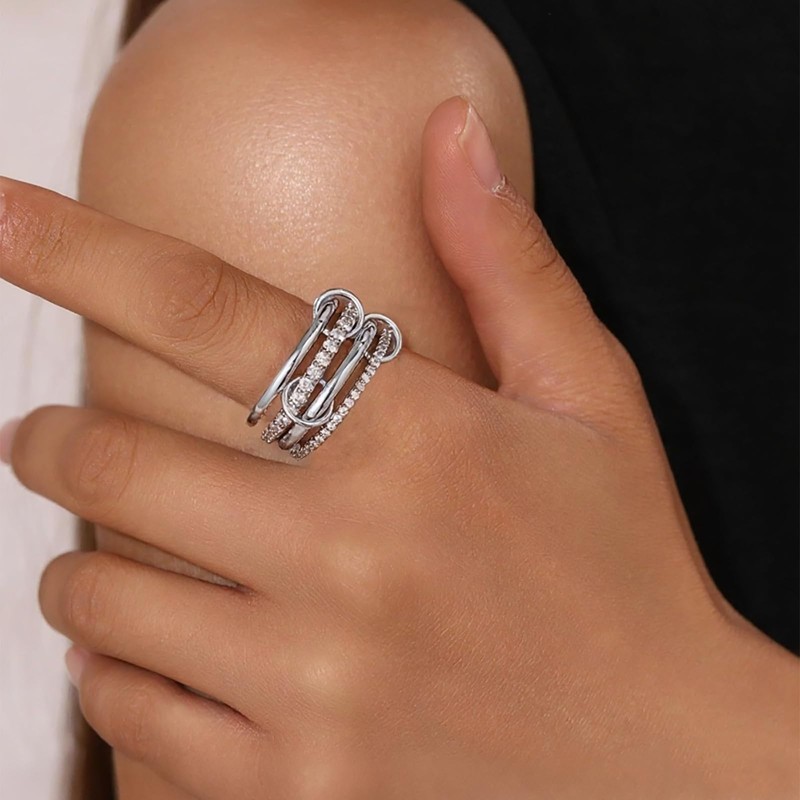 Canboer Silver Interlocked Stackable Rings for Women CZ Interlocking Stack
