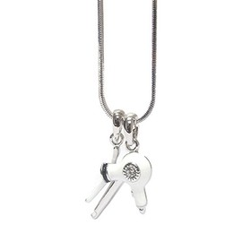 Shoppingbuyfaith Hair Stylist Necklace Blow Dryer & Curling Iron Necklace Silver and White w/Crystal