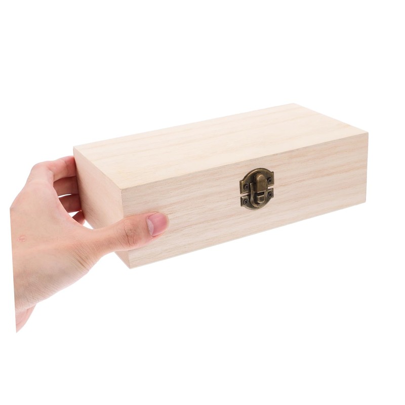 Ciieeo Unfinished Wooden Box with Hinged Lid Sturdy Wooden Keepsake