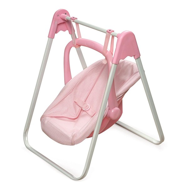 Badger Basket Toy Doll 2-in-1 Pretend Swing and Portable Carrier Seat for 18 inch Dolls - Pink/Gingham