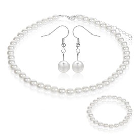 Giantree 3Pcs Pearl Set Jewelry for Women, Pearl Necklace Earring Set Gifts for Grandma for Wedding Birthday (Earring Hook)