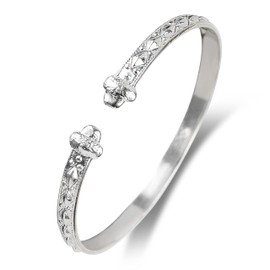 Solid .925 Sterling Silver Bangle Cuff Bracelet Large For Women Gold Plated Jewelry Stretch Bracelets Friendship Gift Birthday Gifts West Indian Bangle Flat Acorn Ends - 1 piece (Silver, 8.5)