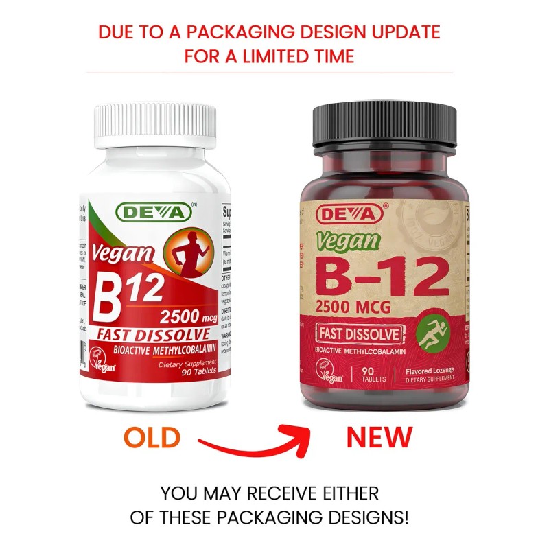 Deva Nutrition Vitamina B12 2500mcg Vegana 90 Tabs Sabor Sin