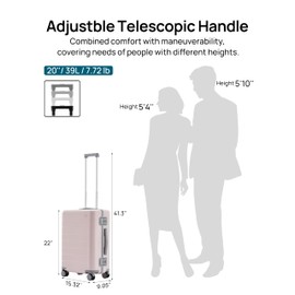 NINETYGO Zipperless Carry on Luggage 22x14x9 Airline Approved, Hard Shell Suitcase with Spinner Wheels, Integrated TSA Lock, Latching System, Gliese Pink, 39L, Manhattan Classic