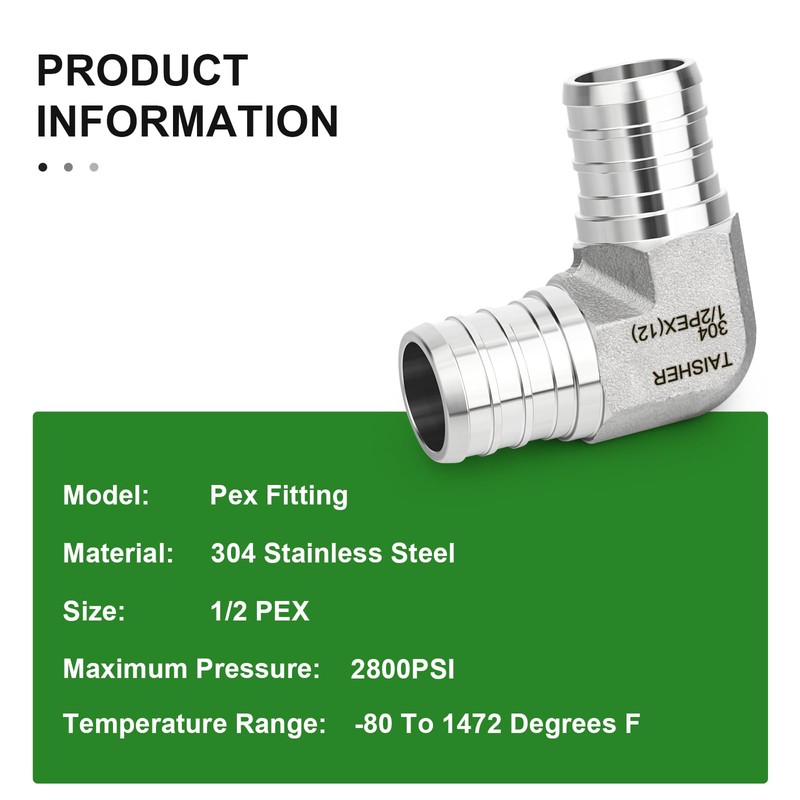 TAISHER 1PCS 304 Stainless Steel 90 Degree Elbow Pex Fittings,