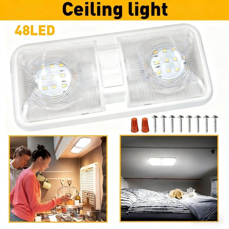 HAISTYLE RV LED Ceiling Double Dome Light Fixture with ON/Off