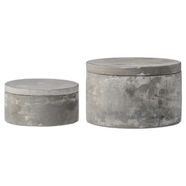 Bloomingville Set of 2 Grey Round Decorative Cement Lids Boxes