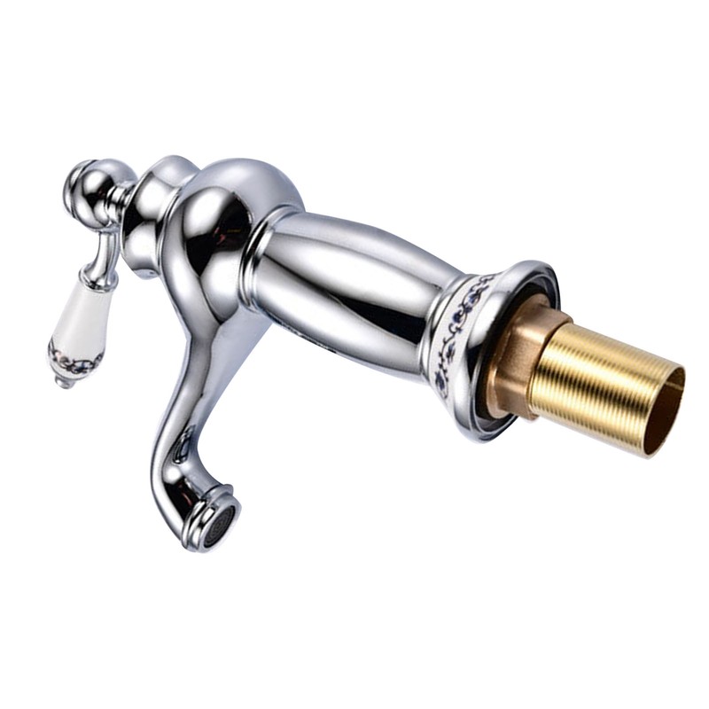 Ceramic Antique Brass Faucet Single Handle Blue White Porcelain Long