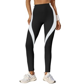 Fisoew Womens High Waisted Leggings Tummy Control Yoga Pants Workout Stretchy Color Block No See Through Leggings Black