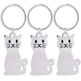 Pack of 3 Metal Cat Kitten Keyrings, Silver Key Chain with Cat, Small Cat Kitten Shaped Pendant Keyring, Cat Key Chain Gifts for Women Girls, silver