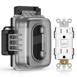 ELEGRP Outdoor GFCI Outlet with Extra-Duty in Use Cover, 15 Amp TRWR Self-Test GFI Receptacle, 1 Gang Weather Resistant in-Use Cover, Lockable, Horizontal/Vertical Mount, UL Listed, 1 Pack, White