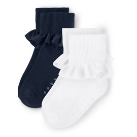 Gymboree Girls And Toddler Ankle 2-pack Socks, Navy/White Ruffle 2 Pack, 6-8 US