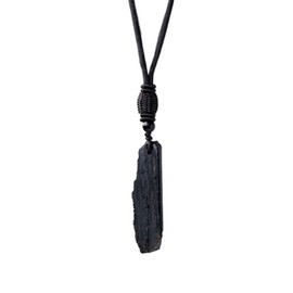 Black Tourmaline Necklace, Tourmaline Stone Real, Pendant Raw Stone, Protective Stone Against Negative Energy, Healing Stones Chain, Black Tourmaline, Obsidian Treasure Pendant with Black Cotton Band