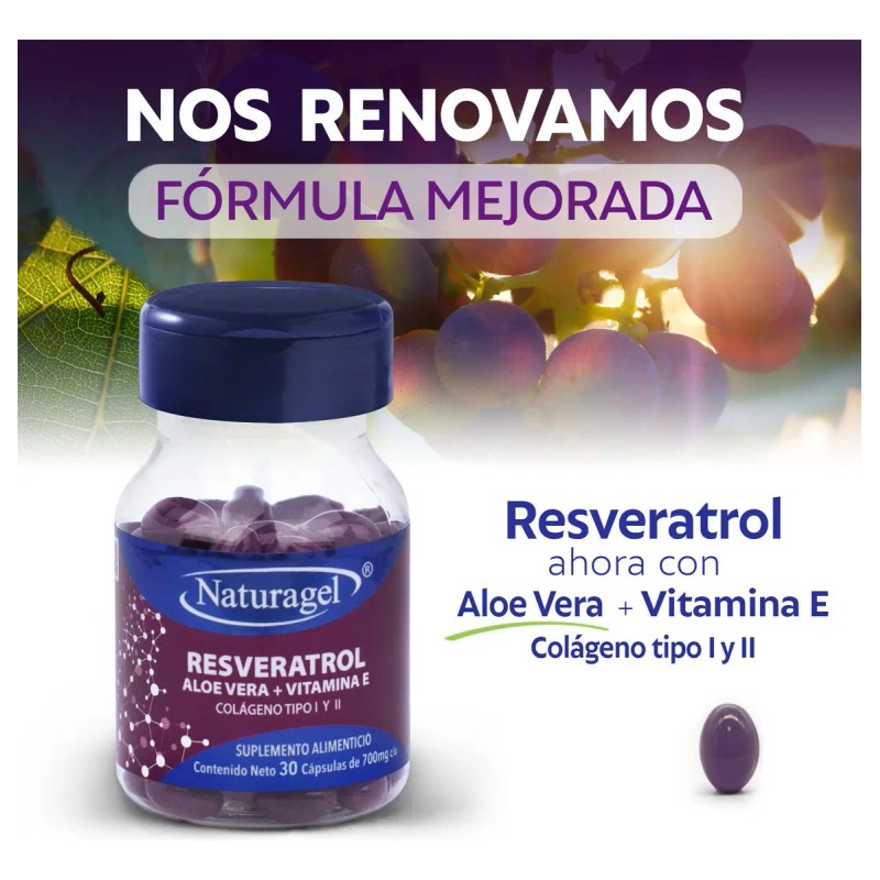 Resveratrol Aloe Vera Vitamina Colageno Tipo Naturagel Capsulas Suplemento Alimenticio