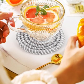 Alipis Beverage Coaster Set, Cotton Hand-Woven Coasters with Holder, Coasters Set of 6 for Kitchen Coffee Table Decoration Housewarming, 1 Set