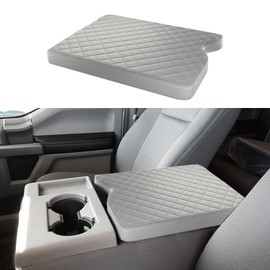 Center Console armrest Cover Compatible with Ford F150 2015-2024 and F250 F350 F450 2017-2024 Leather arm Rest lid Middle Console armrest Cover Accessories(for 40/20/40 Jump Seat Console)(Grey)