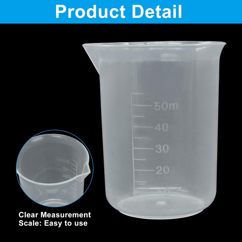 LifCratms 3 Pcs Transparent Lab Measuring Cup, 50ml/1.7oz Plastic Graduated