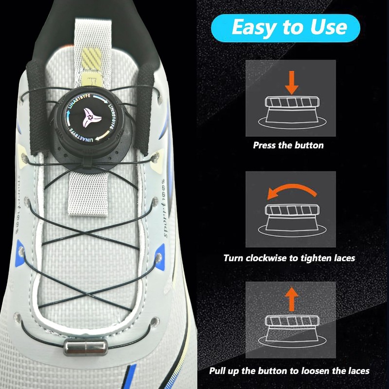 linaetbyfe Elastic No Tie Shoelaces, Rotating Automatic Buckle Shoes Laces,
