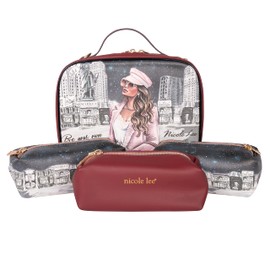Nicole Lee Travel Handbag Crossbody Set with 3 Fashion Print Makeup Pouches, Women's Cosmetic Toiletry Organizer (Sara is Soft but Strong)