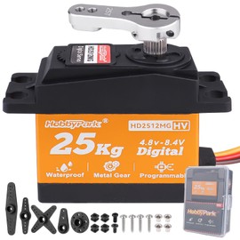 HobbyPark Waterproof 25kg Servo All Metal Gears Digital Steering Servo for 1/10 1/12 RC Car Crawler Truck Buggy Airplane Boat Robotics Project Arduino, Control Angle 180° HV Programmable