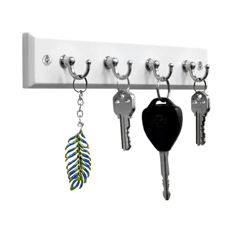 Wall Mounted Key Rail Rack Hanger Holder with 4 Hooks