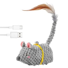 OneNine Katzenspielzeug Maus, Elektrische Spielmaus für Katzen, Elektrisches Katzen Spielzeug Mit Federschwanz, Spielzeug Katze mit USB Kabel für Katzenauslauf und Gegen Langeweile
