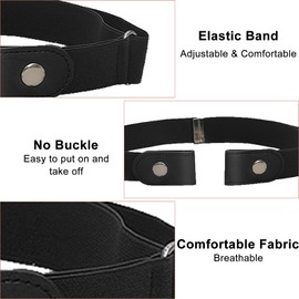 Tomtary 2 Pcs No Buckle Belts for Women Men, Invisible Elastic Waist Belt Retro Vintage Leather Belt Adjustable Stretch Belts for Jeans Pants Dress