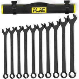 KJE 10-Piece SAE Black-Oxide Jumbo Combination Wrench Set, Open-End large Wrench, big Wrench Set, SAE Sizes 1-5/16" - 2" for Large Vehicles