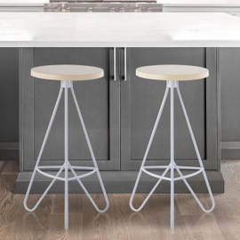 JONATHAN Y BSL1002D Trinity 30" Modern Industiral Iron Tripod Backless Bar Stool for Home, Kitchen, Dining Room, Workspaces, Cafes and Resturants, Almond Seat with White Frame