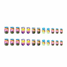 MERVF Square Press on Nails Medium Fake Nails Colorful Glue ons Nail Seaside Sunset Summer Design Squoval Acrylic Supplies Art DIY Manicure 24pcs Glossy