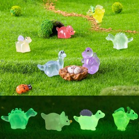 104Pcs Luminous Mini Resin Animals Mini Animals Figures to Hide Miniature Figurines Glow in The Dark Ducks Dinosaurs Frogs - 7 Combination Sets for fairy garden Micro Landscape Dollhouse Decor