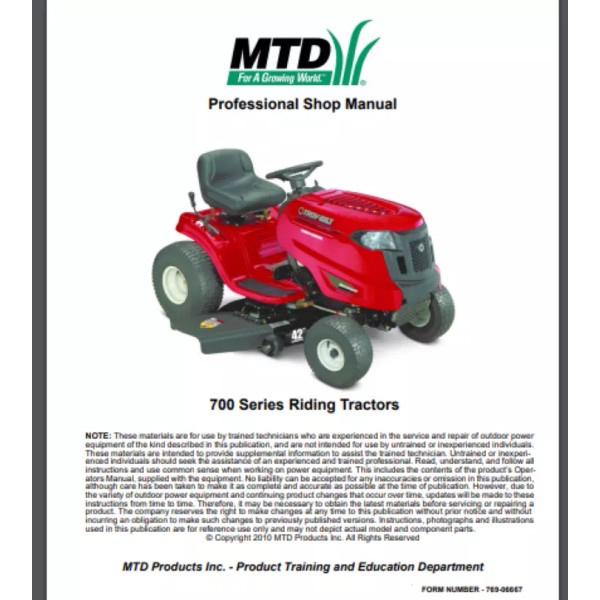 Troy-bilt 700 Series riding mower Workshop Service Manual 186 pages