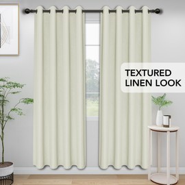 Easy-Going Linen Look Blackout Curtain 96 Inch Length Grommet Window Curtain Drapes for Bedroom, Living Room Thermal Insulated Room Darkening (Set of 2 Panels, Beige)