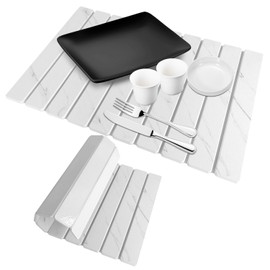 Hopegiver Stone Drying Mat for Kitchen Counter, 23.62"x15.35" Marble-Pattern Quick Dry Dish Mat, Elegant Absorbent Diatomaceous Earth Mat for Dishes Countertop Sink Bathroom, Includes Sanding Block