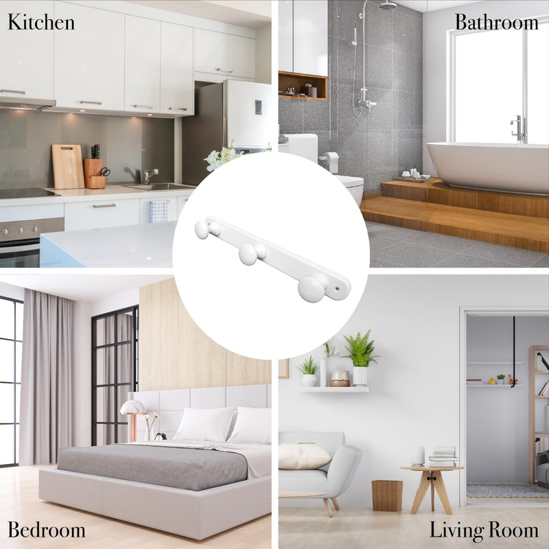 Kukicu White Wooden Wall Coat Rack 3 Hooks Wall Hooks