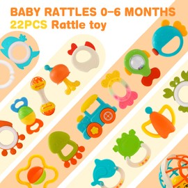 Baby Rattles 0-6 Months,Infant Sensory Teething Toys Set for 3-6 Months with Wrist Socks,Learning Developmental Toys,Perfect Baby Gift for 6-12 Months Newborn Boys Girls (Orange Rattle Set)