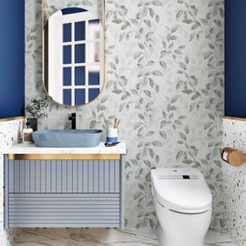 Skyblur Grey Leaf Wallpaper Vintage Floral Peel and Stick Boho Wallpaper for Bedroom Walls 17.5"x78.7" Textured Removable Wall Paper Sticker Pull and Stick Contact Paper Living Room Walls Vinyl Film