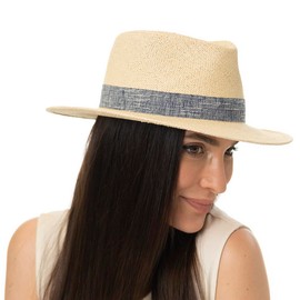 LIERYS Blue Band Western Straw Hat - Panama Straw Summer Hat - Beach Hat - Made in Ecuador - Unisex Spring/Summer, natural, L