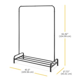Whimor Clothing Rack Heavy Duty Modern Garment Rack with 4 Metal Bottom Bars, 43.3 Inches Display Rack for Hanging Clothes, Black