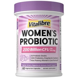 Vitalibre Probióticos para mujeres 200 mil millones de UFC, 36 cepas únicas, con prebióticos de arándano y enzimas digestivas, probióticos vaginales  