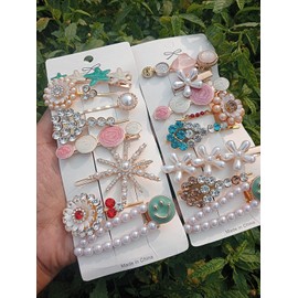 SUNBIRD Hair Clips, Set of 16, Elegant and Cute Design with a 3D Feeling, Pearl Barrette, Glitter Pin, Hair Ornament, Hair Pin, Bangs