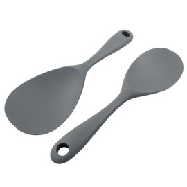 Hordion 2PCS Silicone Rice Paddle, Non Stick Rice Spoon Scooper, Heat Resistant Rice Spatula Kitchen Gadge Rice Cooker Spoon for Rice Salads Mashed Potato, Grey