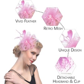 Magibag Fascinators Hats with Gloves Set for Women 20s 50s Cocktail Tea Party Wedding Costume Headwear (B-Pink)