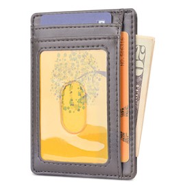 Buffway Slim Minimalist Front Pocket RFID Blocking Leather Wallets for Men and Women - Alaska Grey