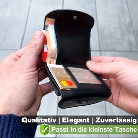 FLEXIBILITE® Small Wallet Women's Leather [2024] - Mini Wallet Men's RFID Protection (9.0 x 7.0 x 2.0 cm W x H x D) - Women's Purse - Children's Wallet Boys - Approx. 30 g, black, Classic