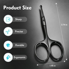 Tijeras de acero inoxidable para vello de nariz, punta redondeada y hojas curvadas, tijeras pequeñas para vello de nariz, ceja, bigote para hombres y mujeres – Aseo facial (negro)