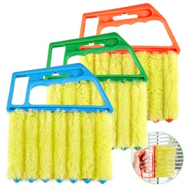 Geiserailie 3 Pieces Blind Cleaner Duster Tool 7 Finger Dusting Cleaner for Window Venetian Washable Mini Brush Hand Held Tool for Air Conditioner Dust Dirt (3 Colors)
