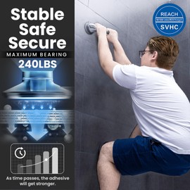 LEVERLOC Shower Grab Bars 2 Pack, Suction Grab Bar Easy to Install Shower Handle for Bathroom Removable Handrails for Seniors Elderly Heavy Duty Safety Grip Waterproof Drill Free, Silver