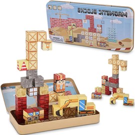 35PCS Magnetic Blocks for Kids - STEM Learning Creative Construction Sets Building Cubes with Portable Iron Storage Box, Educational Travel Games, Road Trip Sensory Toys Magnetic Tiles (Construction)